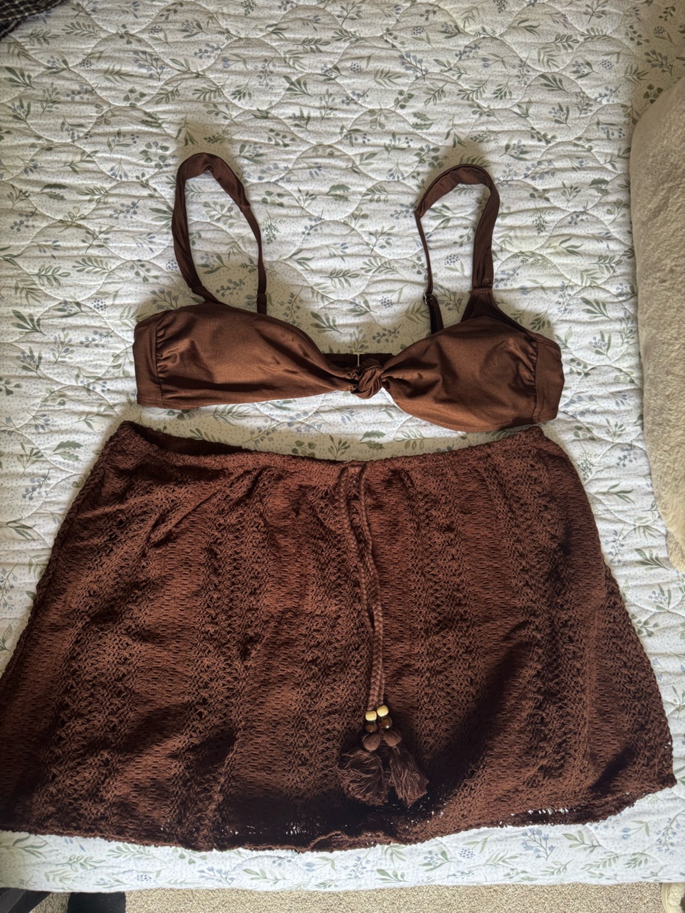 No Boundaries Brown Crochet Bikini Set